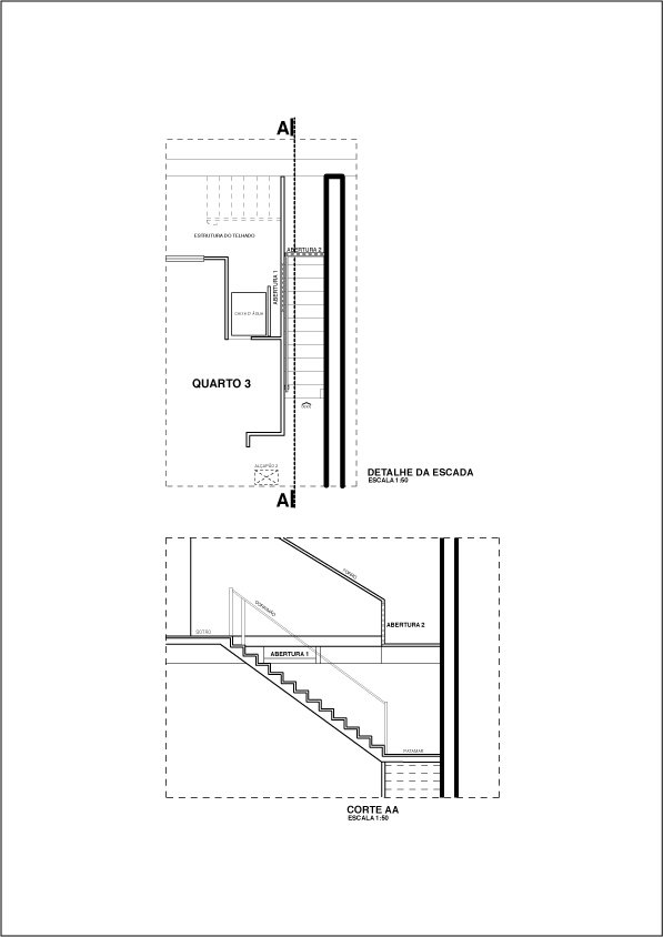 IMAGUIRE, M. R. G. I; STINGEN, F. Rua Dr. Trajano Reis, 571: Detalhe da escada e Corte AA. Curitiba, 2006. 1 planta em 4 f. Reprodução em papel.